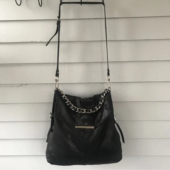 B Makowsky black leather XL purse tote crossbody Women
